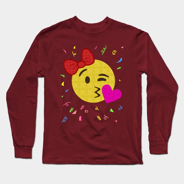 Emoji Birthday Shirt - Girl Heart Kiss Long Sleeve T-Shirt by Xeire